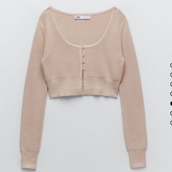 beige tan nude zara cropped cardigan sweater size M • good preowned condition wi - Picture 7 of 9